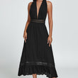 Load image into Gallery viewer, Lace Detail V Neckline Maxi Dress In Black