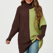 Load image into Gallery viewer, High Neck Half Brown & Green Block Colour Jumper Top