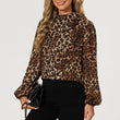 Load image into Gallery viewer, Leopard Print Foil Long Sleeve High Neck Top In Brown