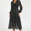 Load image into Gallery viewer, Dot Print Lace Trim Long Sleeve Maxi Dress In Black