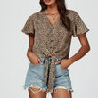 Load image into Gallery viewer, Leopard Print Tie Knot Front Buttoned Crop Top In Beige