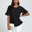 Load image into Gallery viewer, Frill Detail Short Sleeves Top In Black