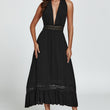 Load image into Gallery viewer, Lace Detail V Neckline Maxi Dress In Black