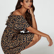 Load image into Gallery viewer, Floral Print Bardot Frill Mini Dress In Navy