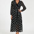 Load image into Gallery viewer, Dot Print Lace Trim Long Sleeve Maxi Dress In Black