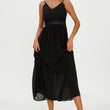 Load image into Gallery viewer, Lace Embroidery Anglaise Maxi Slip Dress In Black