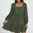 Load image into Gallery viewer, Little Floral Print Square Neck Mini Dress In Olive Green