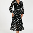 Load image into Gallery viewer, Dot Print Lace Trim Long Sleeve Maxi Dress In Black