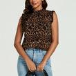 Load image into Gallery viewer, Leopard Print Frill Trim Sleeve Frill Neck Blouse Top In Brown