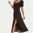 Load image into Gallery viewer, Puff Sleeve Heart Neckline Midi Dress In Black