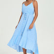 Load image into Gallery viewer, Dot Print Button Down High Low Strappy Dress In Light Blue