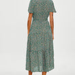 Load image into Gallery viewer, Orange Floral Print Hem Tiered Wrap Midi Dress In Green