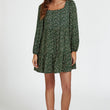 Load image into Gallery viewer, Little Floral Print Square Neck Mini Dress In Olive Green
