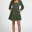Load image into Gallery viewer, Little Floral Print Square Neck Mini Dress In Olive Green