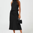 Load image into Gallery viewer, Satin Halter Neck Tie Back Top In Black