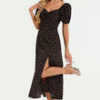 Load image into Gallery viewer, Puff Sleeve Heart Neckline Midi Dress In Black