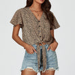 Load image into Gallery viewer, Leopard Print Tie Knot Front Buttoned Crop Top In Beige