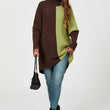 Load image into Gallery viewer, High Neck Half Brown & Green Block Colour Jumper Top