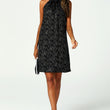 Load image into Gallery viewer, Gold Foil Halter Neck Tie Back Mini Dress In Black