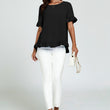 Load image into Gallery viewer, Frill Detail Short Sleeves Top In Black
