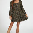 Load image into Gallery viewer, Little Floral Print Square Neck Mini Dress In Black