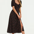 Load image into Gallery viewer, Puff Sleeve Heart Neckline Midi Dress In Black