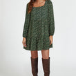 Load image into Gallery viewer, Little Floral Print Square Neck Mini Dress In Olive Green