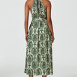 Load image into Gallery viewer, Green & Beige Floral Print Tie Halterneck Maxi Dress
