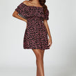 Load image into Gallery viewer, Floral Print Bardot Frill Mini Dress In Black