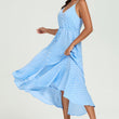 Load image into Gallery viewer, Dot Print Button Down High Low Strappy Dress In Light Blue