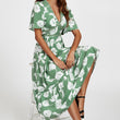 Load image into Gallery viewer, White Floral Print Lace Detail Angel Sleeve Midi Dress In Green