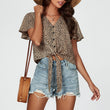 Load image into Gallery viewer, Leopard Print Tie Knot Front Buttoned Crop Top In Beige