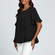 Load image into Gallery viewer, Frill Detail Short Sleeves Top In Black