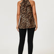 Load image into Gallery viewer, Leopard Print Foil Halter Neck Tie Back Top In Brown