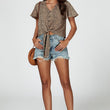 Load image into Gallery viewer, Leopard Print Tie Knot Front Buttoned Crop Top In Beige