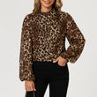 Load image into Gallery viewer, Leopard Print Foil Long Sleeve High Neck Top In Brown