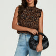 Load image into Gallery viewer, Leopard Print Frill Trim Sleeve Frill Neck Blouse Top In Brown