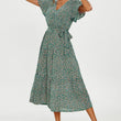 Load image into Gallery viewer, Orange Floral Print Hem Tiered Wrap Midi Dress In Green
