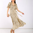 Load image into Gallery viewer, Cream Animal Printed Satin Wrap Midi Dress
