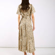 Load image into Gallery viewer, Cream Animal Printed Satin Wrap Midi Dress