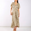 Load image into Gallery viewer, Cream Animal Printed Satin Wrap Midi Dress