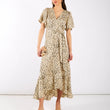 Load image into Gallery viewer, Cream Animal Printed Satin Wrap Midi Dress
