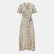 Load image into Gallery viewer, Cream Animal Printed Satin Wrap Midi Dress