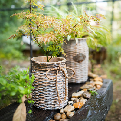 Set of Two Rattan Outdoor Plant Stands
