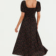 Load image into Gallery viewer, Puff Sleeve Heart Neckline Midi Dress In Black