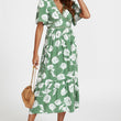 Load image into Gallery viewer, White Floral Print Lace Detail Angel Sleeve Midi Dress In Green