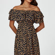 Load image into Gallery viewer, Floral Print Bardot Frill Mini Dress In Navy