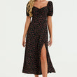 Load image into Gallery viewer, Puff Sleeve Heart Neckline Midi Dress In Black