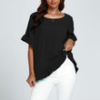 Load image into Gallery viewer, Frill Detail Short Sleeves Top In Black