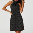 Load image into Gallery viewer, Gold Foil Halter Neck Tie Back Mini Dress In Black